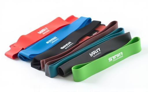 Custom branded resistance bands on a clean white background